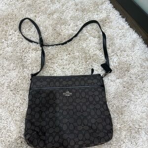 Coach Black Signature Monogram Zip Crossbody